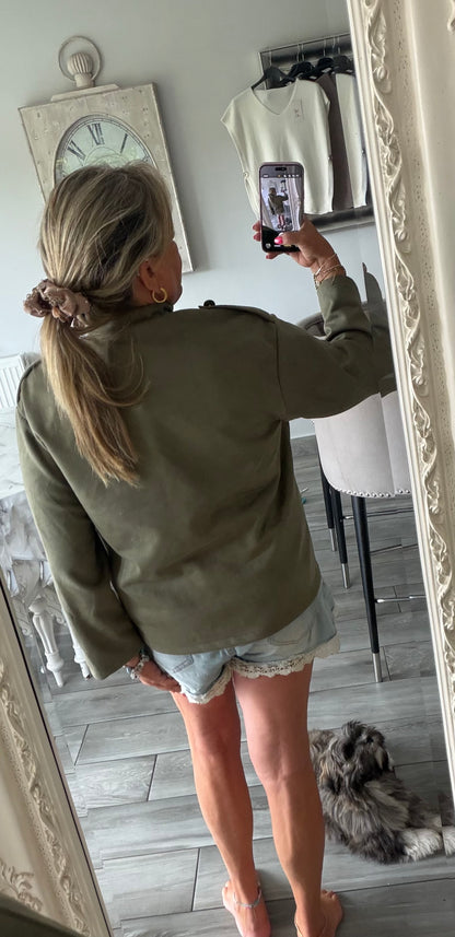 Flo suedette military style lightweight open jacket