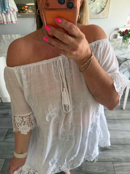 Arabella Bardot top with sequins