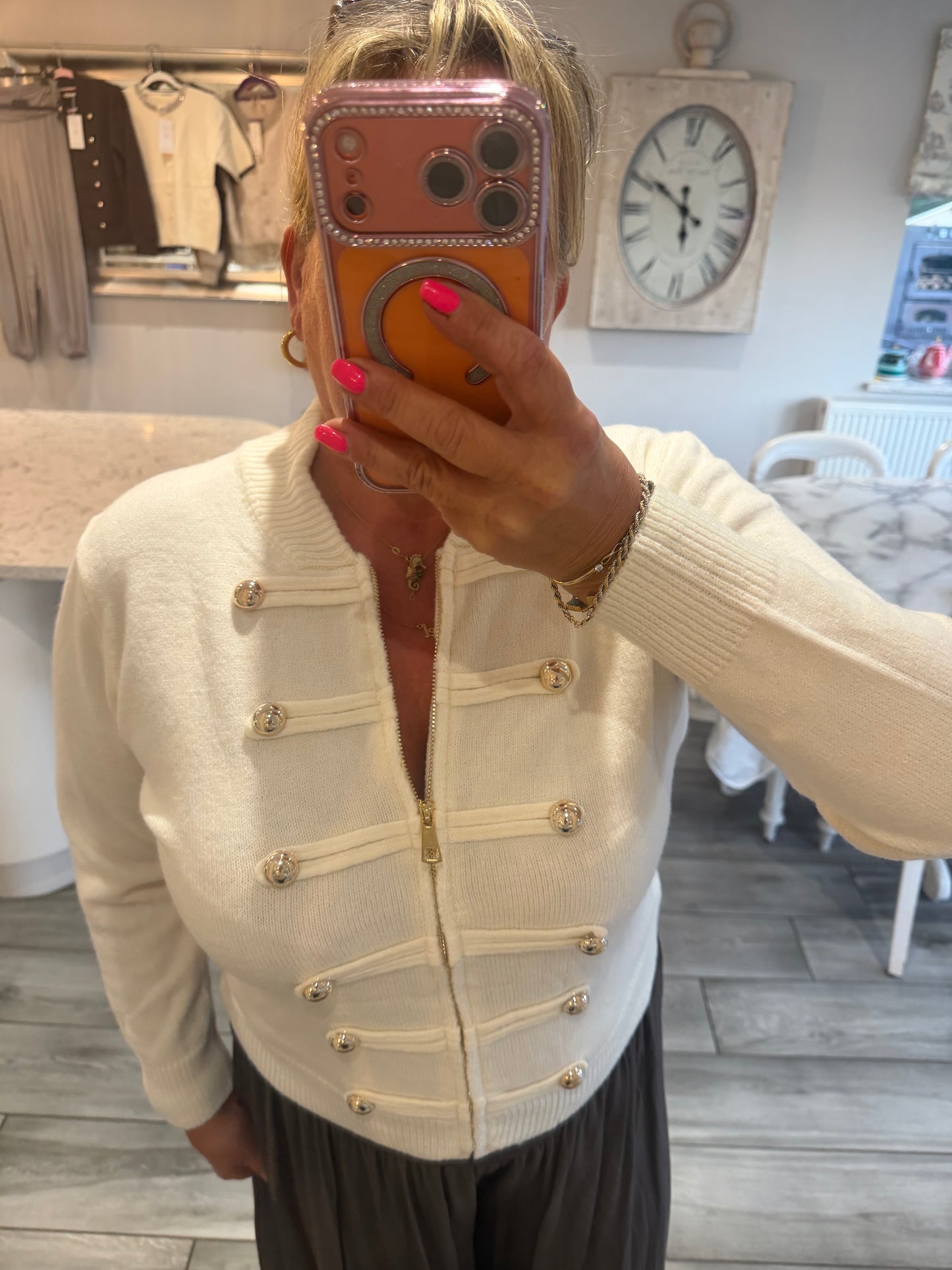 Tina military style zip cardigan/jumper