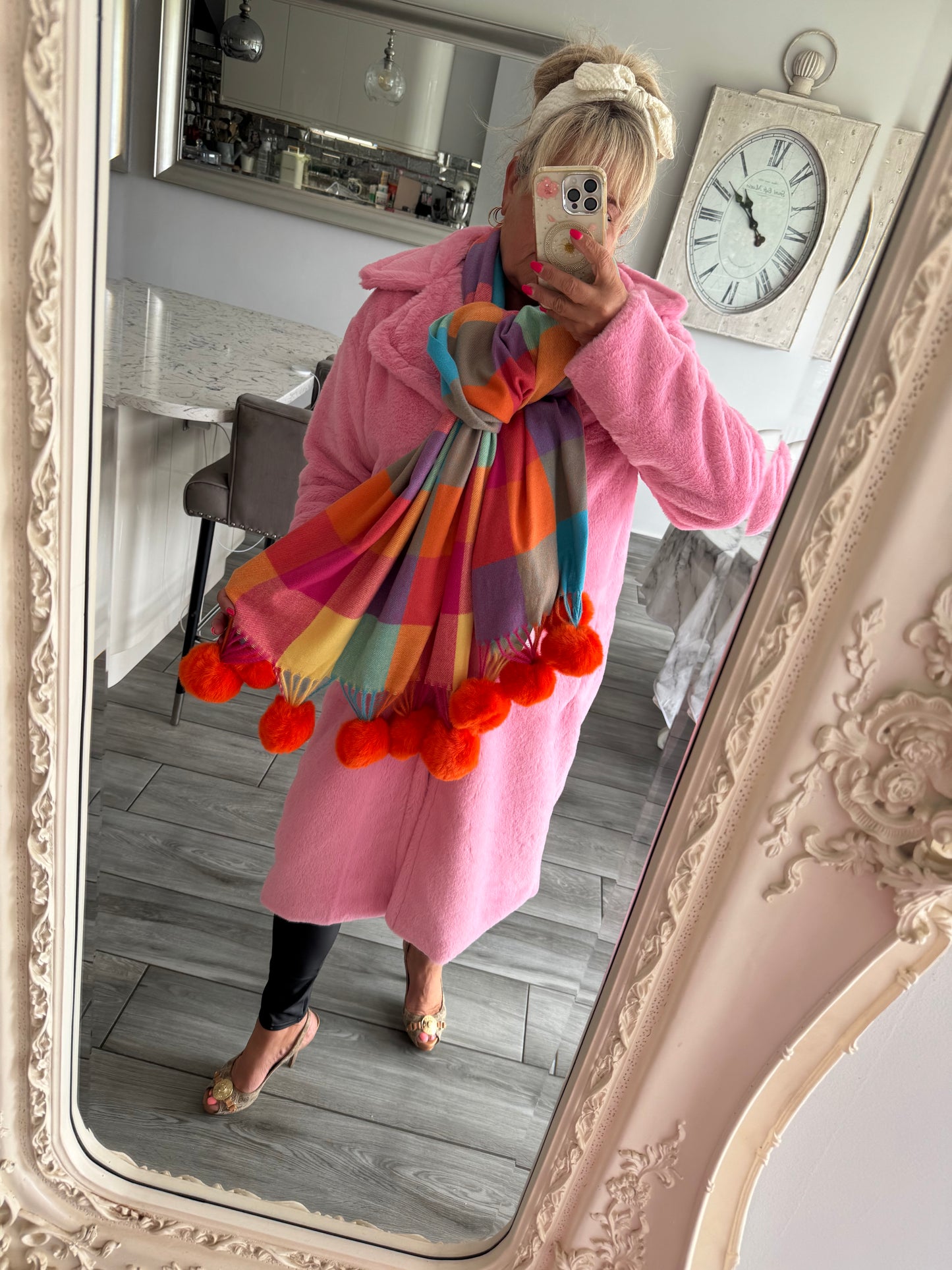 Robyn checked luxury bobble scarf by Alex Max