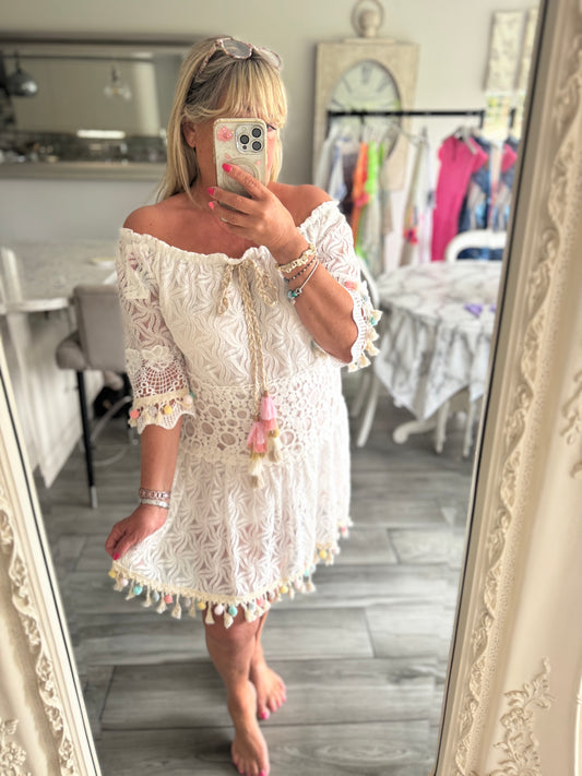 Shakti lace Pom Pom dress
