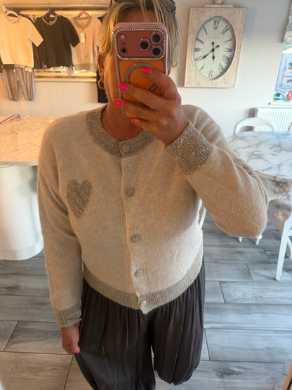 Georgia cardigan/jumper with multi coloured heart detail and trim