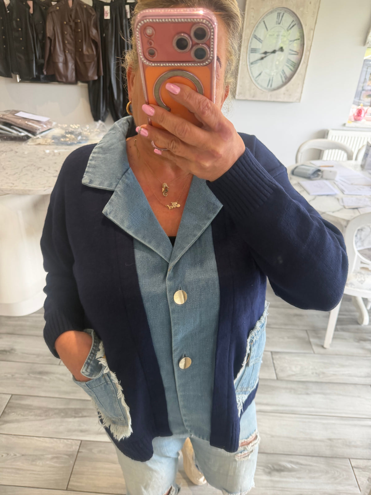 Lola cardigan with denim trim