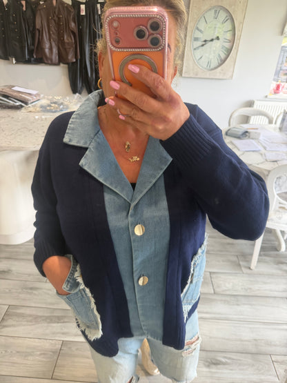 Lola cardigan with denim trim
