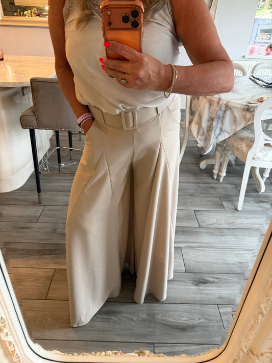 Donna belted wide leg palazzo trousers