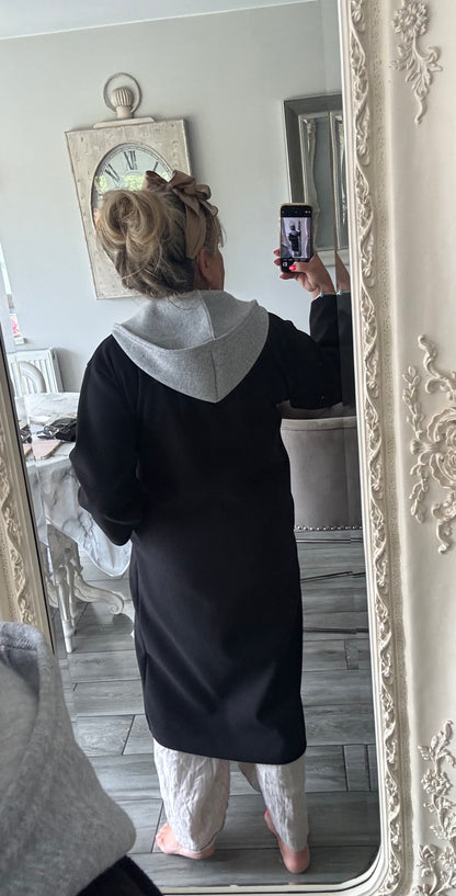 Julie lightweight coat with grey sweatshirt material hoodie