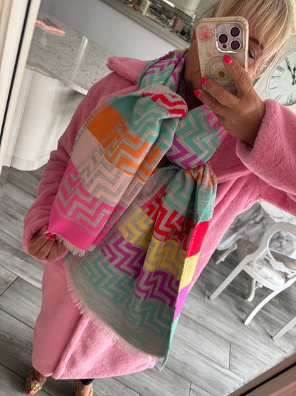 Hannah zig zag multi colour luxury scarf by Alex Max
