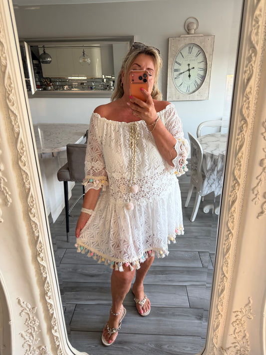 Rio double layered lace Pom Pom dress
