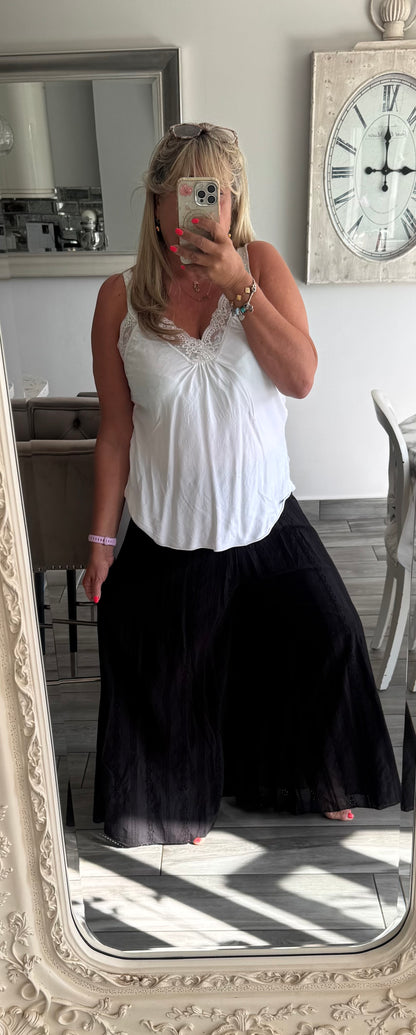 Sasha broderie anglaise wide leg Shirred waist trousers with built in shorts