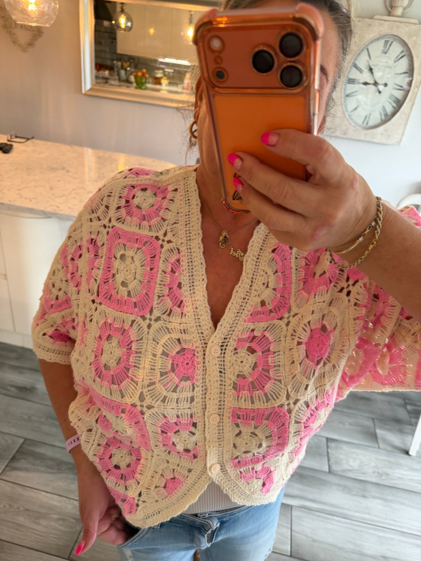 Antigua crochet cardigan top 100% cotton