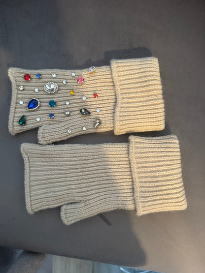 Flossy stunning bling jewelled fingerless mittens