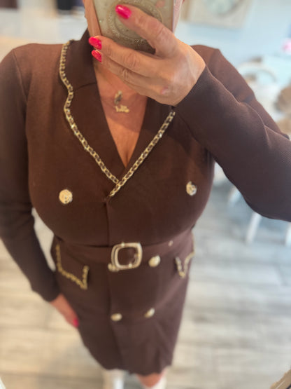 Ella smart short dress gold chanelesque chain detail