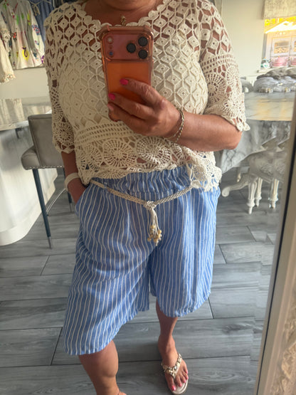 Patty long stripe shorts with loose belt