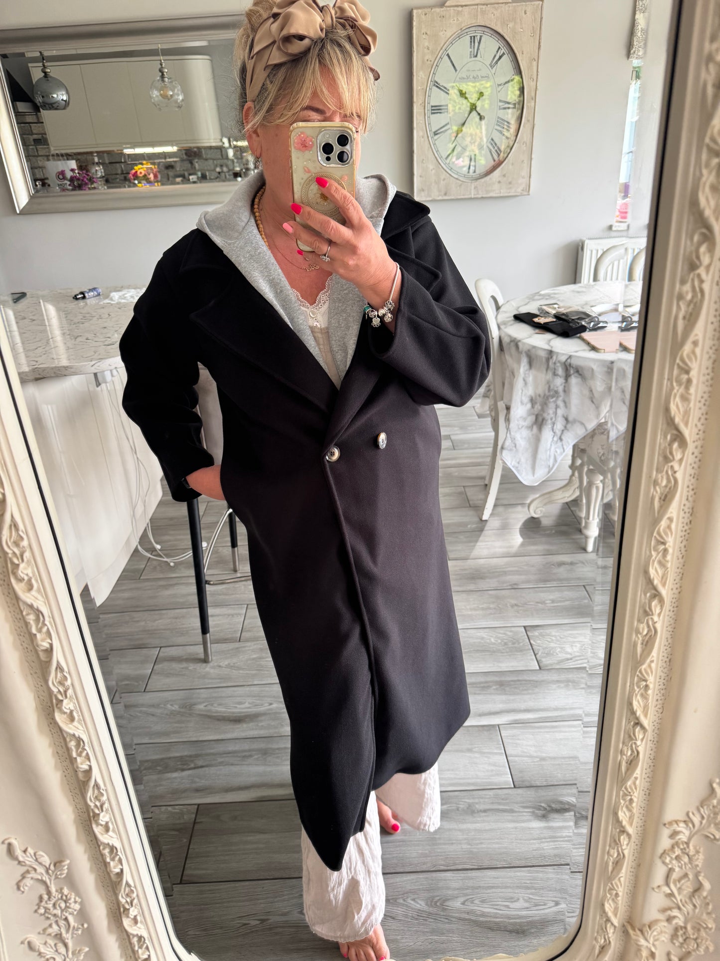 Julie lightweight coat with grey sweatshirt material hoodie