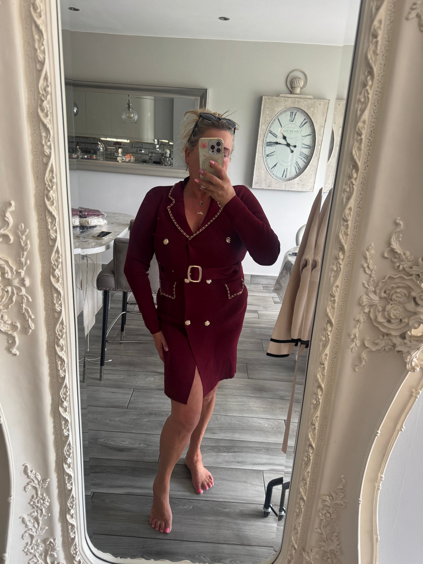 Ella smart short dress gold chanelesque chain detail