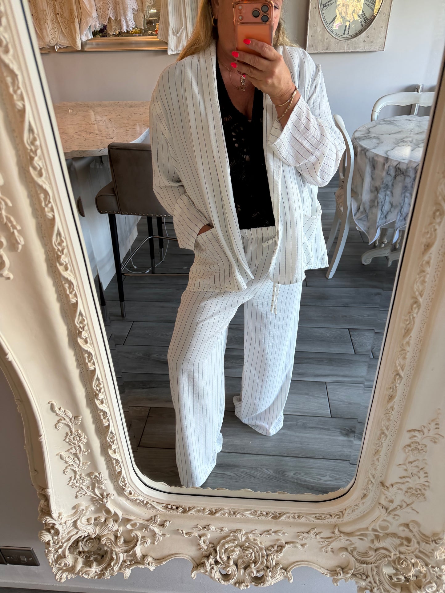 Patricia wide leg pinstripe Elasticated waist trousers