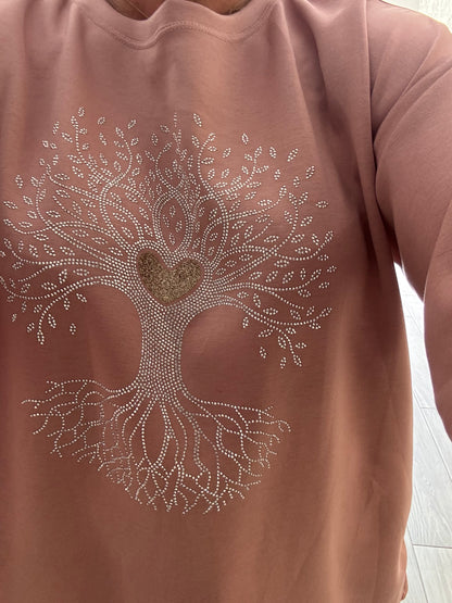 Lottie lightweight soft sweatshirt with tree of life embellishments on front