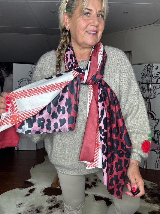 Anne multi pattern coloured scarf with leopard print