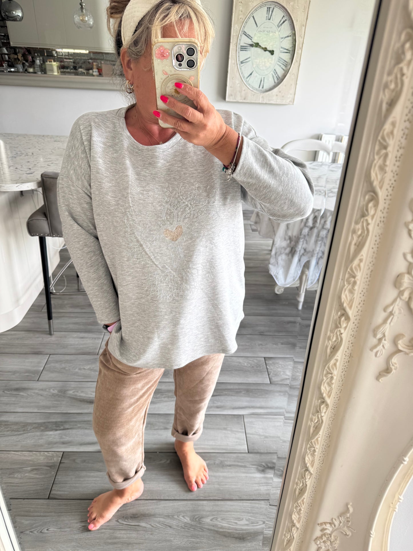 Lottie lightweight soft sweatshirt with tree of life embellishments on front