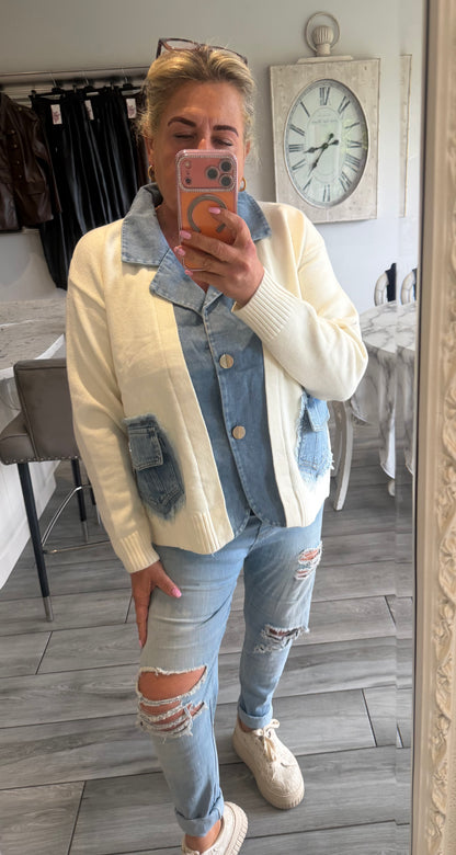 Lola cardigan with denim trim