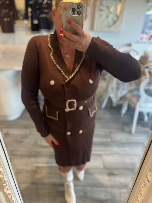 Ella smart short dress gold chanelesque chain detail