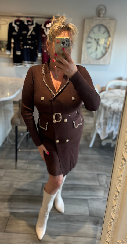 Ella smart short dress gold chanelesque chain detail