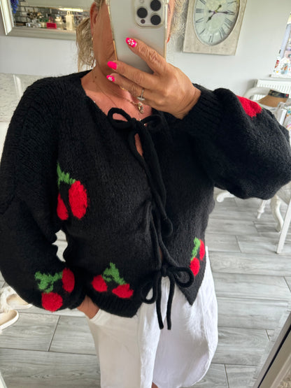 Cherry cardigan with tie front details and red cherries 🍒