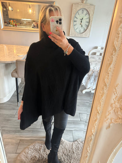 Katy Embossed Star oversized high neck jumper black