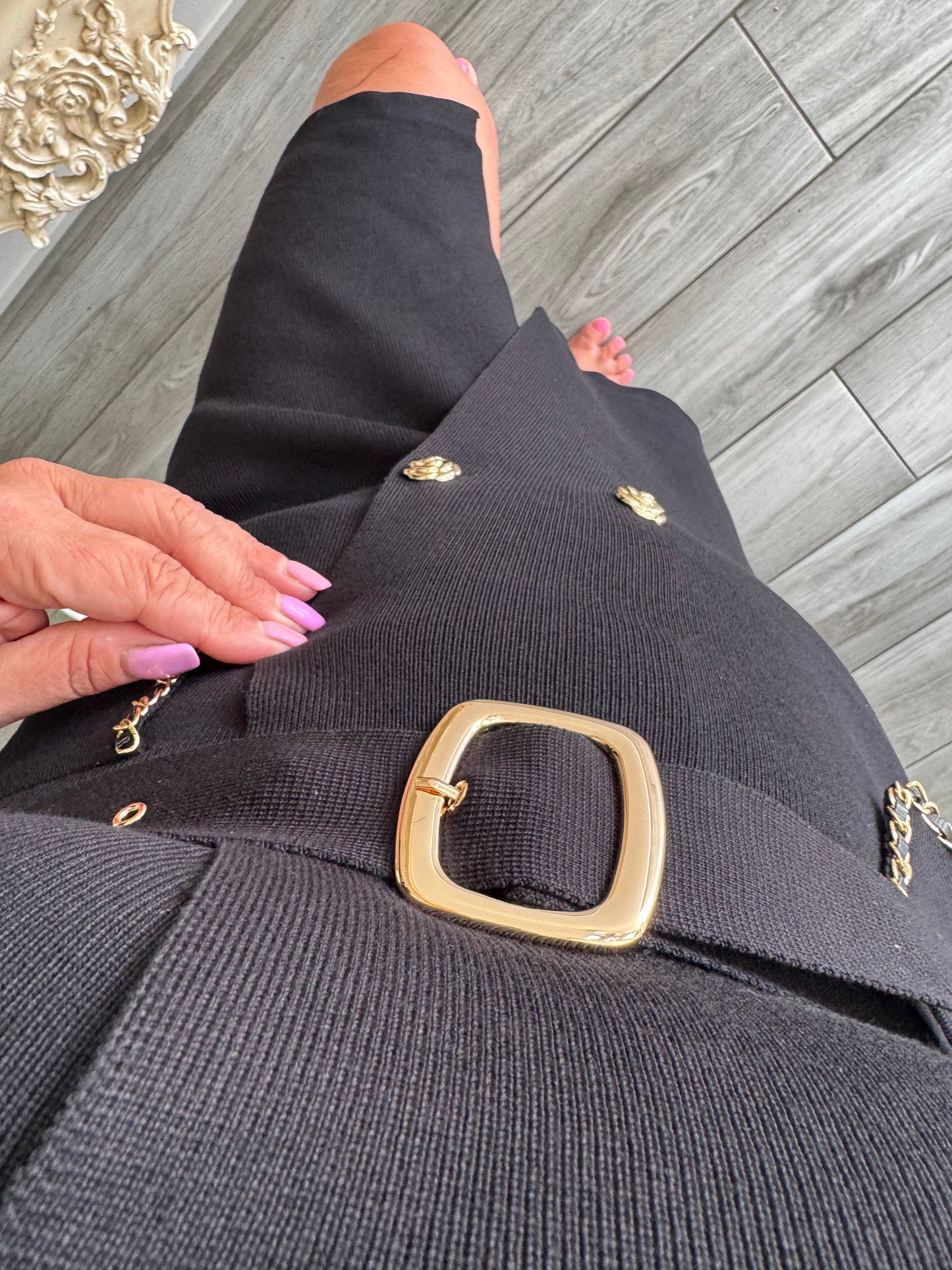 Ella smart short dress gold chanelesque chain detail