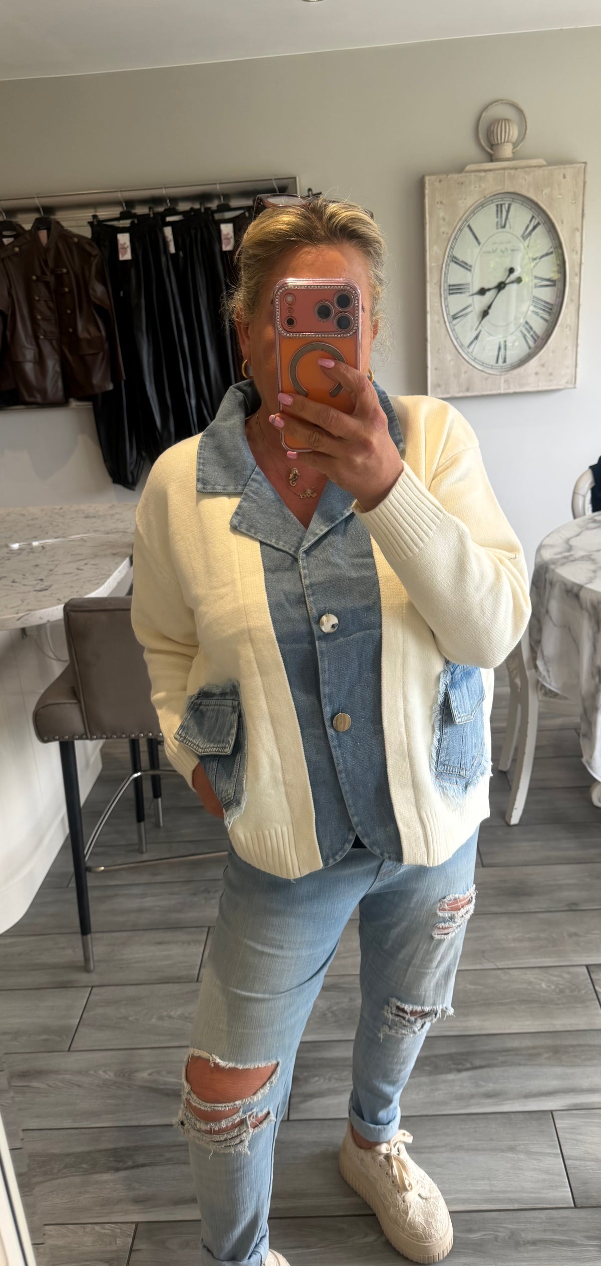 Lola cardigan with denim trim