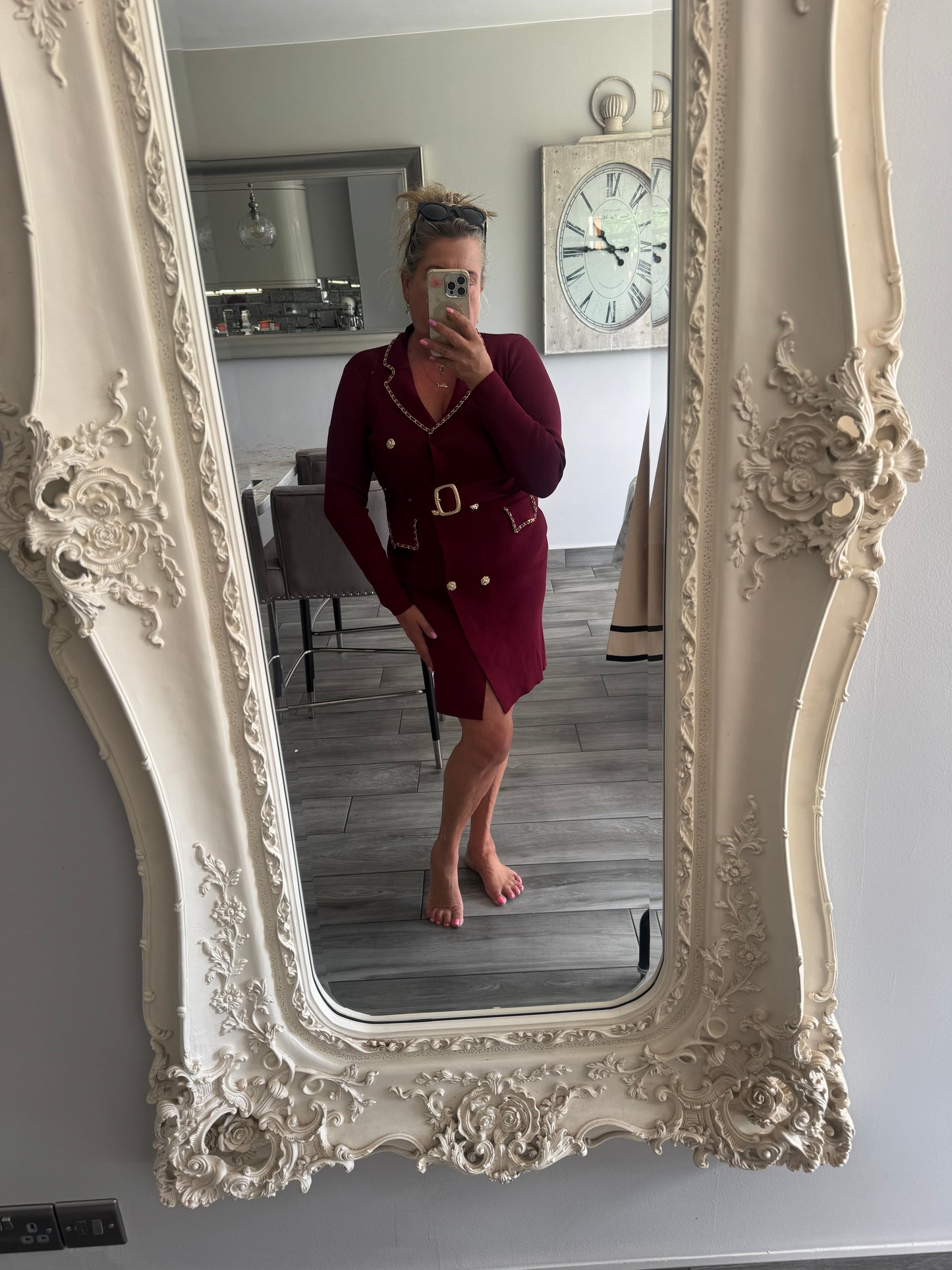 Ella smart short dress gold chanelesque chain detail