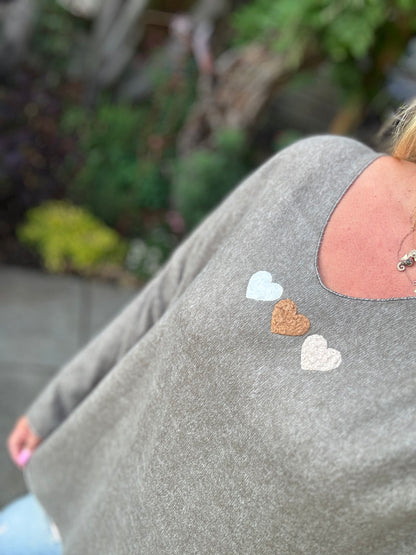Paula oversize super soft top/lightweight jumper with 3 hearts design