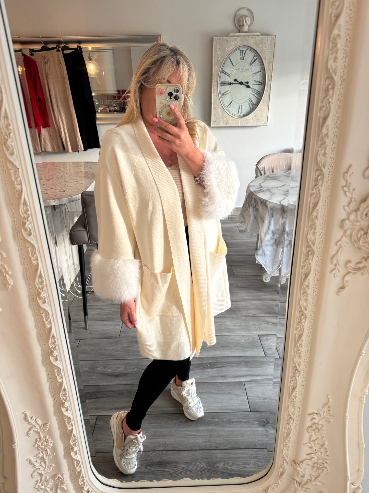 Molly cardigan with faux fur cuffs