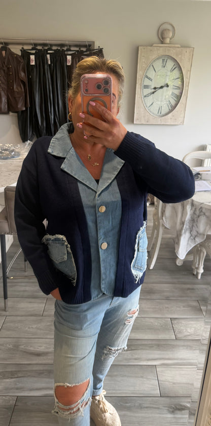 Lola cardigan with denim trim