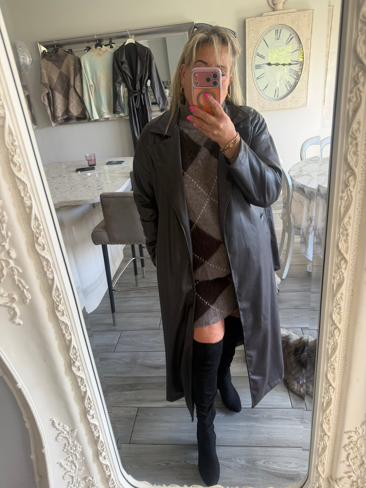 Ruby faux leather chocolate brown coat tie belt