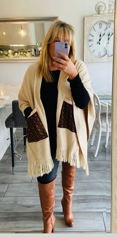 Fringe Shawl With Pockets