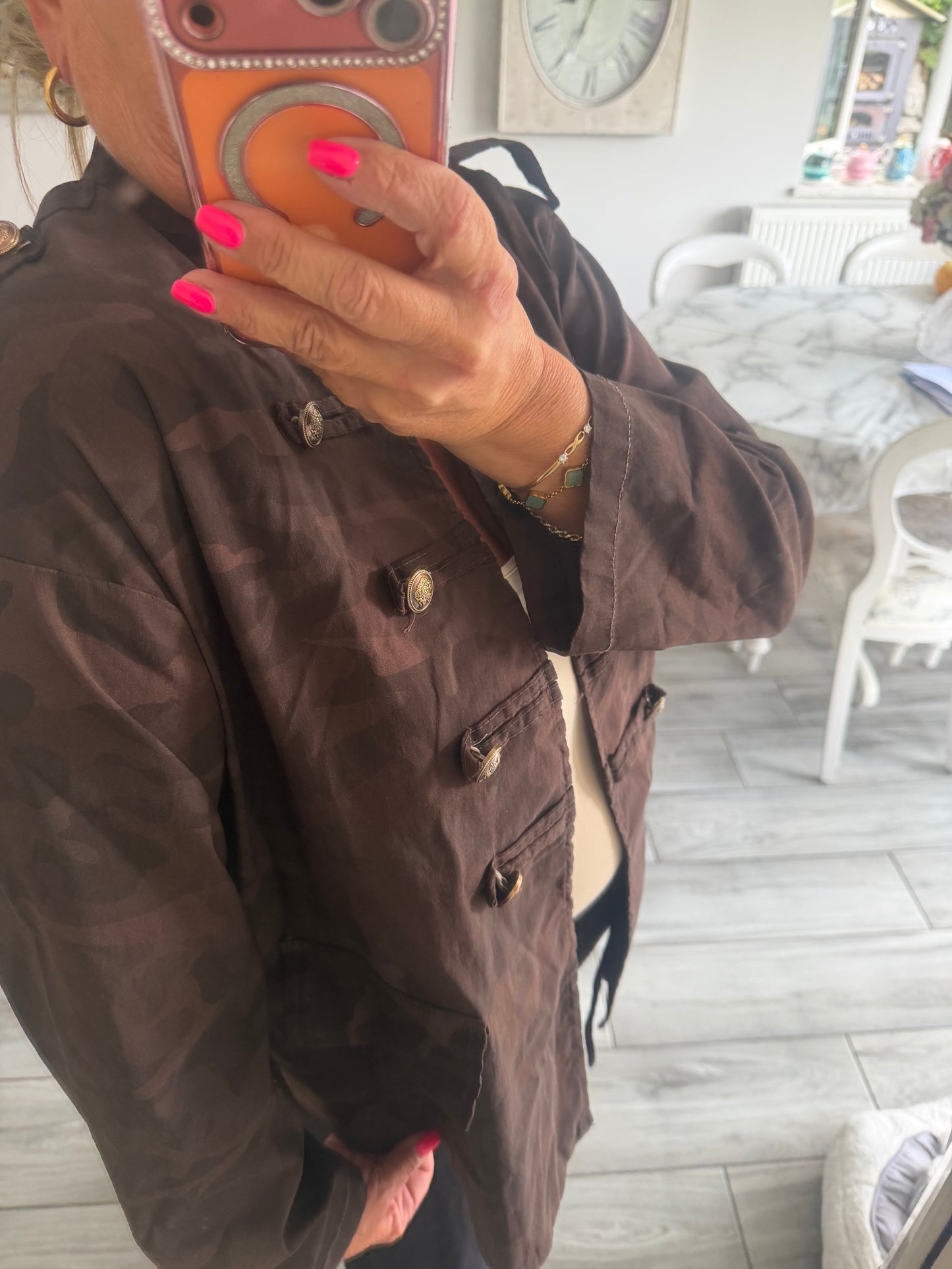 Maggie camo military style open jacket