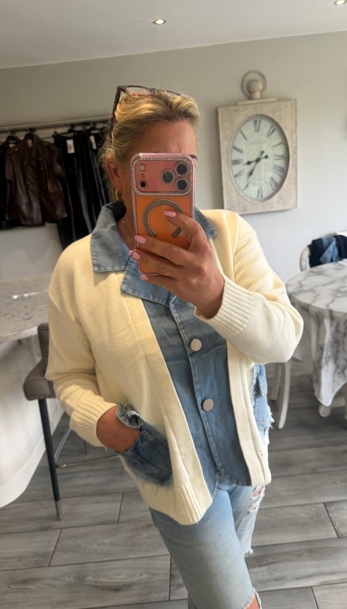 Lola cardigan with denim trim