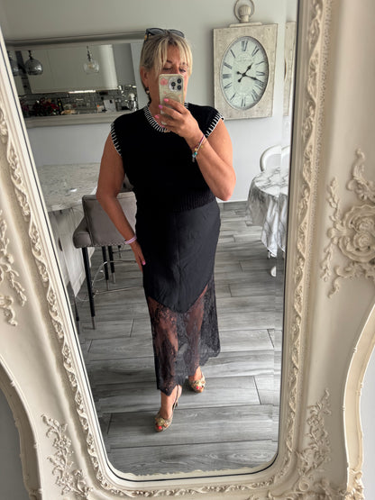 Sabina black lace satin skirt