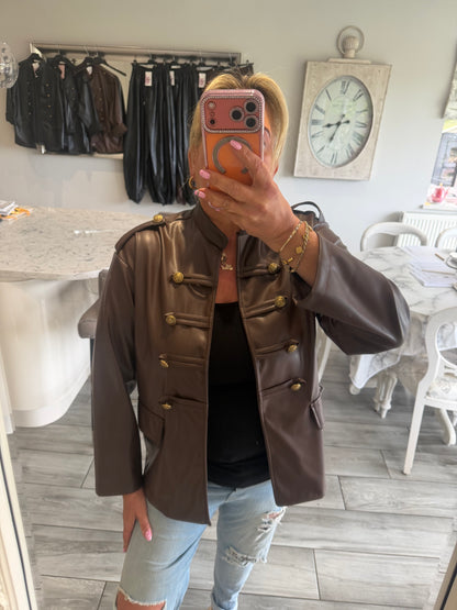 Suzie military style faux leather open jacket