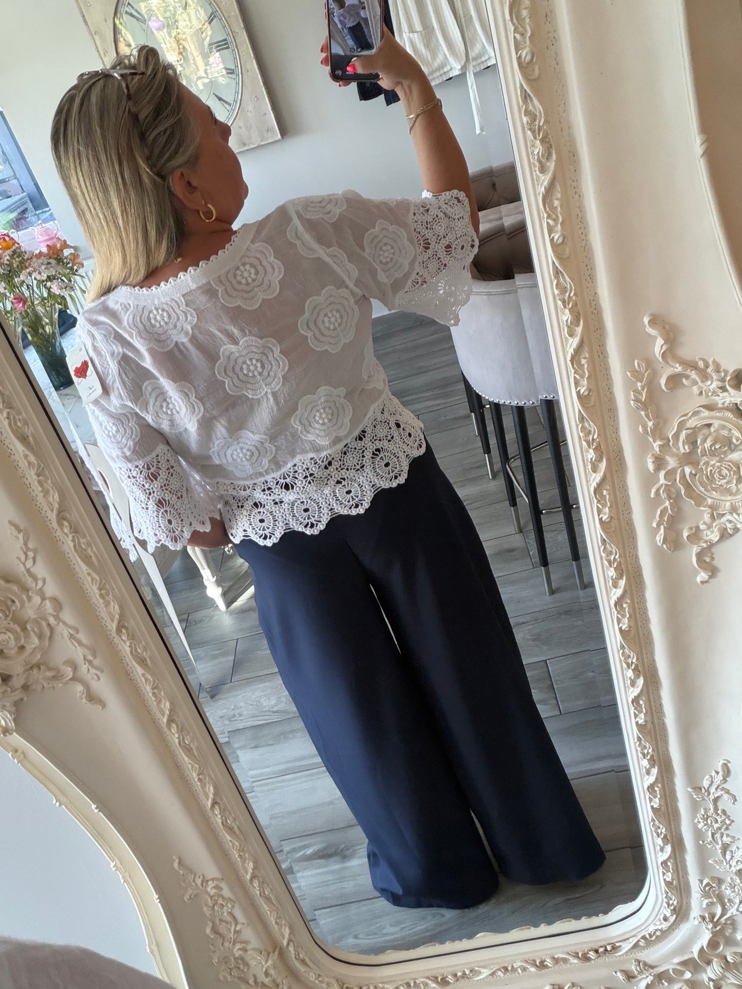 Babs lace style top with button through