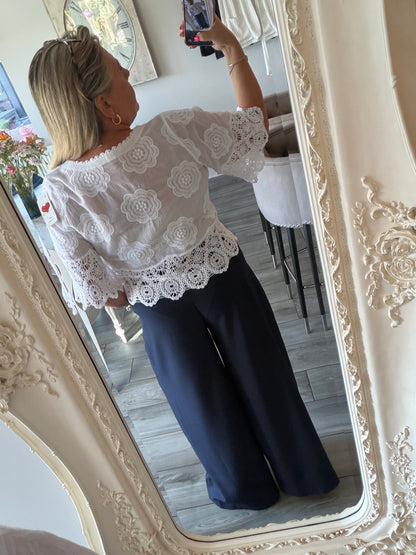 Babs lace style top with button through