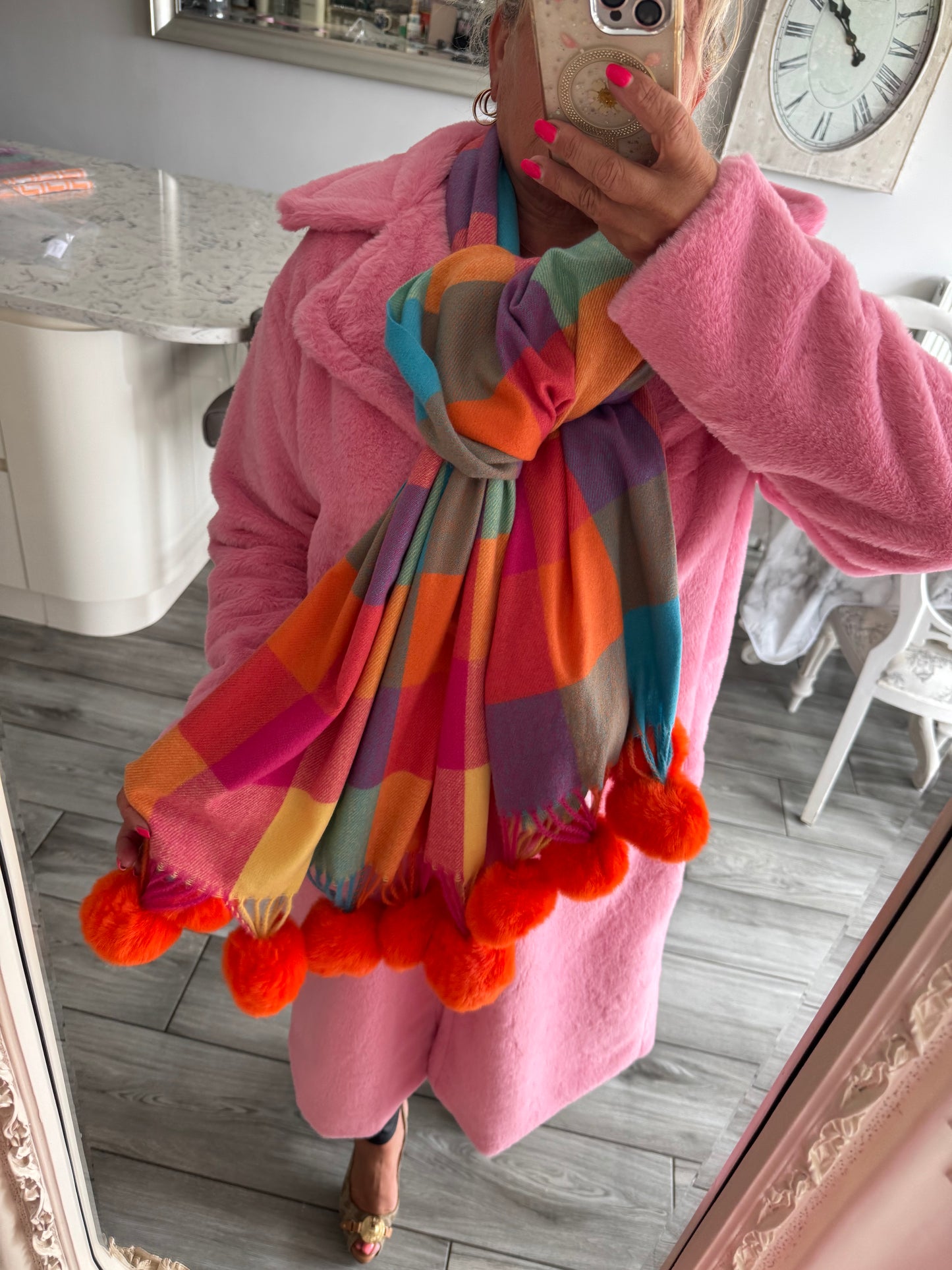 Robyn checked luxury bobble scarf by Alex Max