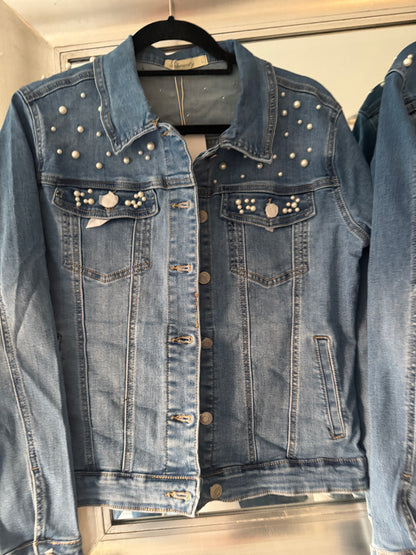 Mindy pearl detail stretch denim jacket