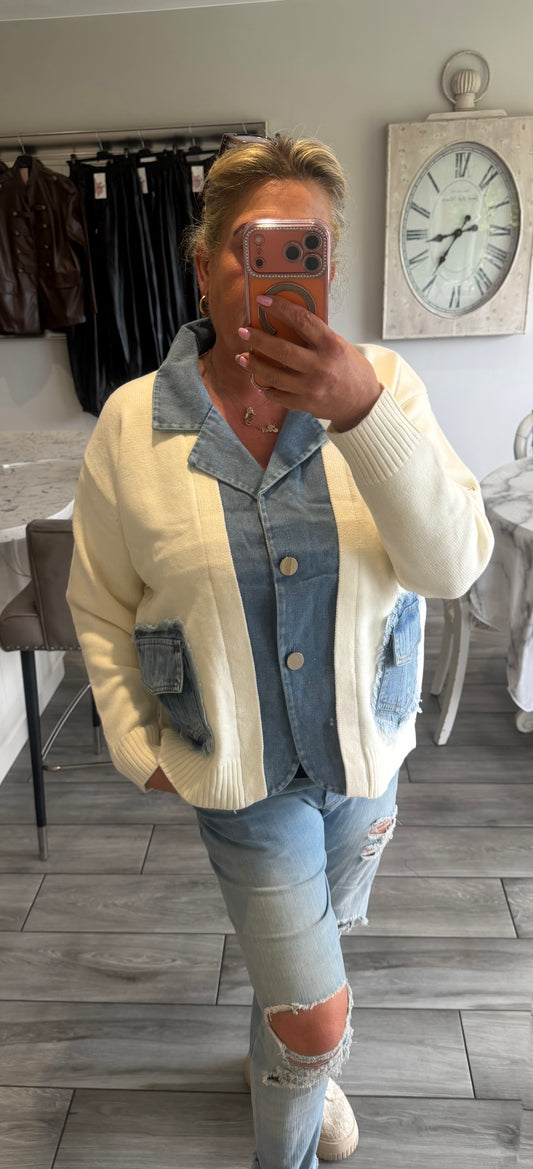 Lola cardigan with denim trim