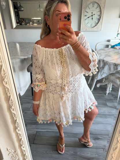 Rio double layered lace Pom Pom dress