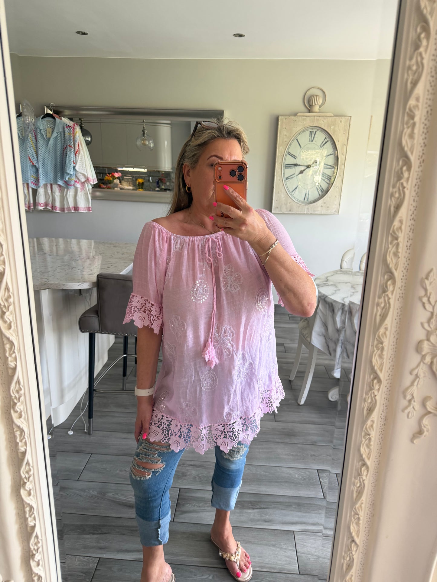 Arabella Bardot top with sequins