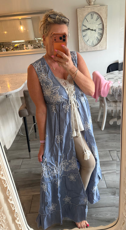 Netta sleeveless open dress with tassel ties