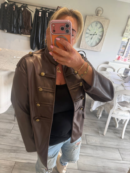 Suzie military style faux leather open jacket