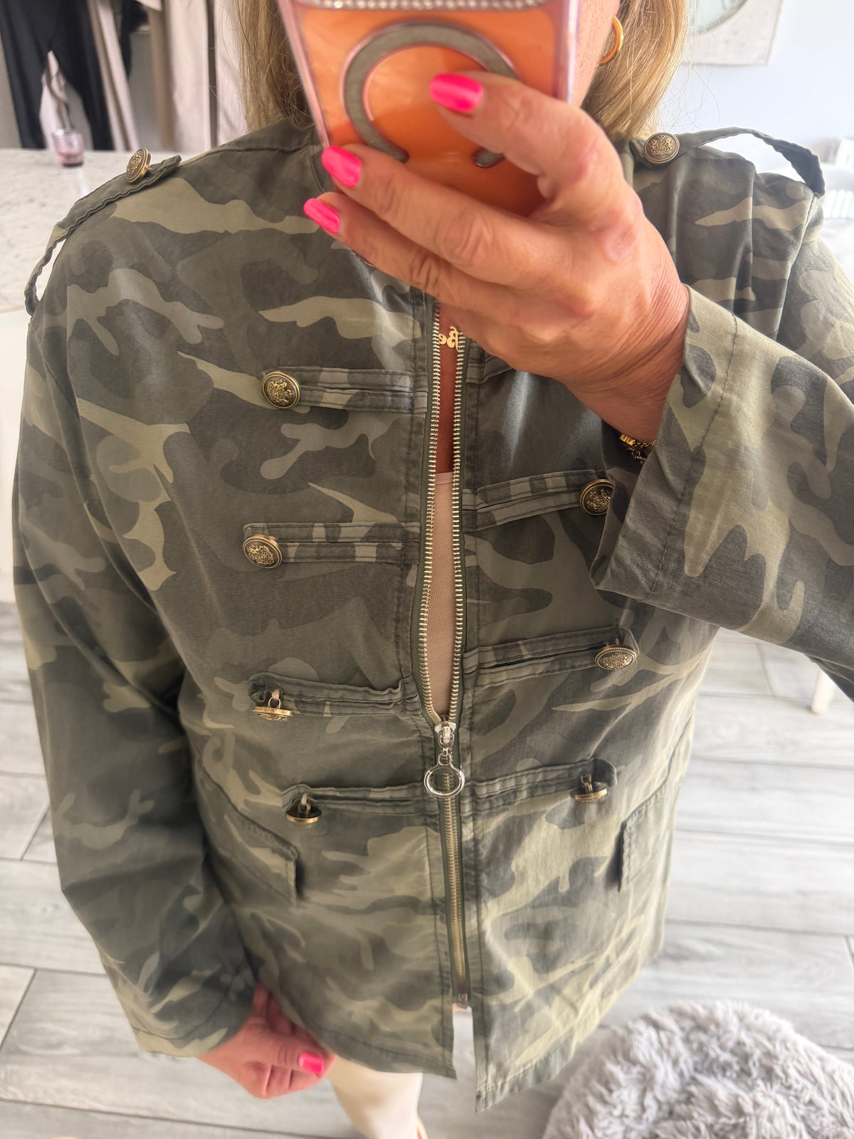 Maggie camo military style zip close lightweight jacket